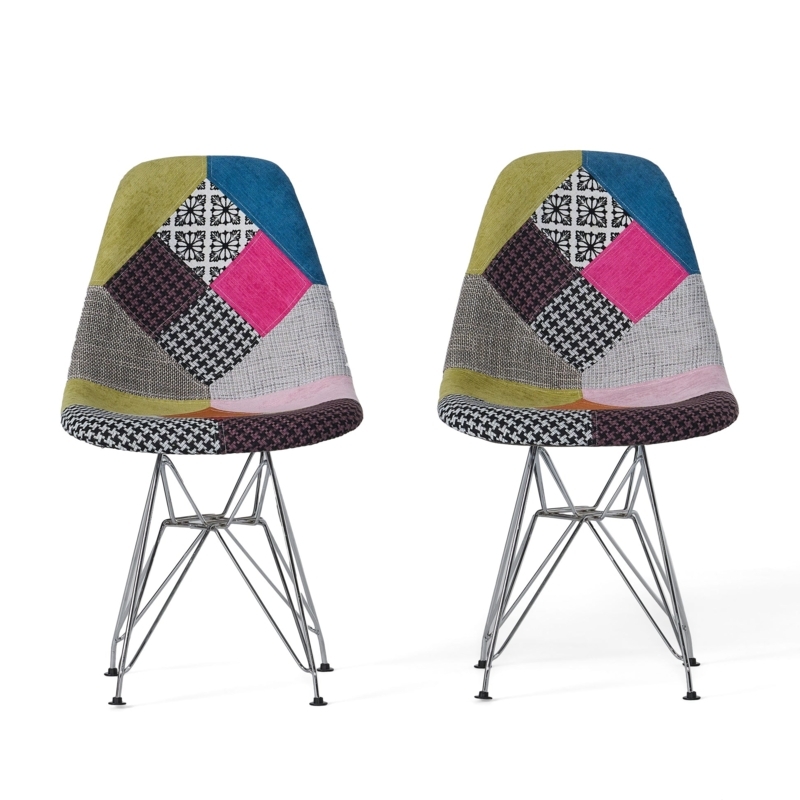 Patchwork Bucket Accent Chairs Set of 2 Woven Fabric Tapered Legs