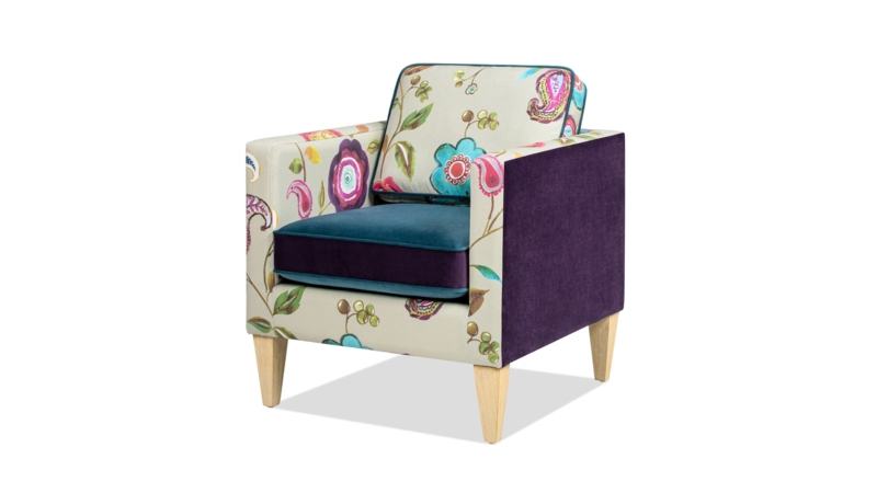 Patchwork Velvet Wingback Accent Chair Floral Print Tufted Seat