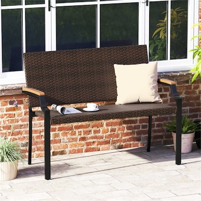 Patio Bench 45-Inch-Wide Wood Toned Slatted Outdoor Seating