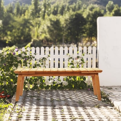 Patio Bench Arched Slatted Back Wood Toned Classic Garden Seating