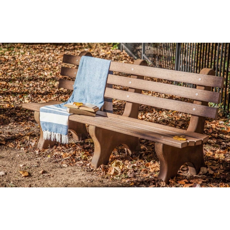 Patio Bench Concrete-Look Legs Poly Lumber Modern Coastal Seating
