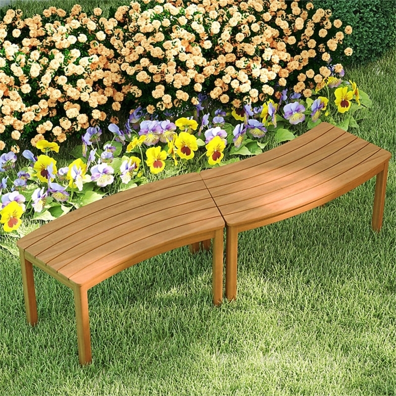 Patio Bench Curved Silhouette Slatted Seat Modular Arrangement