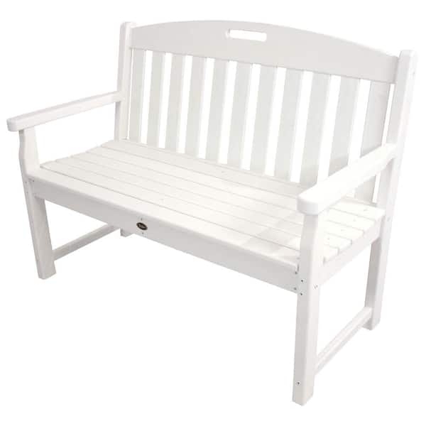 Patio Bench in Classic White, Coastal Slatted Style with Straight Legs