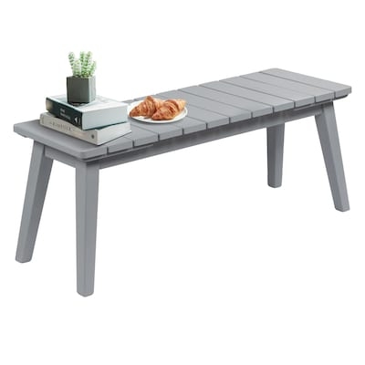 Patio Bench Mission Style Slatted Back Integrated Armrests Wood Toned