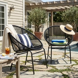 Patio Chair Set of 2 Black Wicker Oval Seat Metal Legs Modern