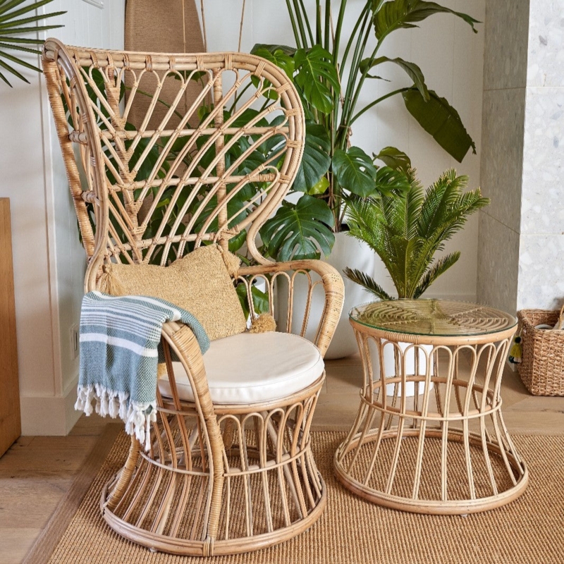 Peacock Chair Natural Rattan Flared Back Intricate Lattice Weave