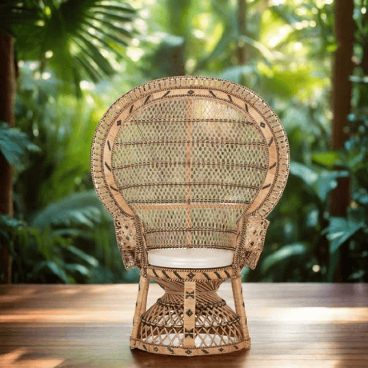 Peacock Chair with Fanned Backrest, Natural Rattan Boho Tropical Seat