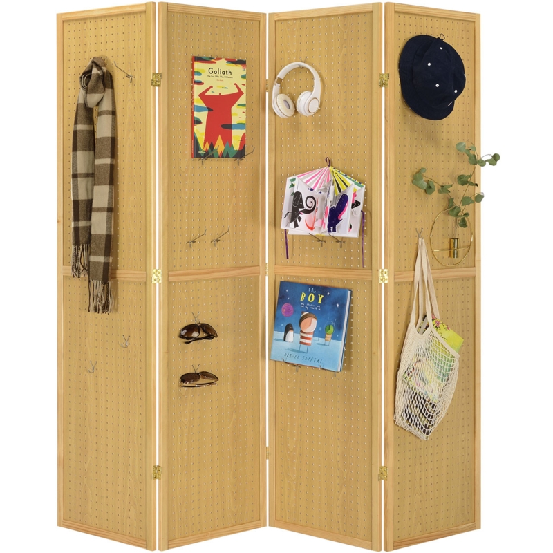 Pegboard Room Divider Natural Wood Modular Storage Screen
