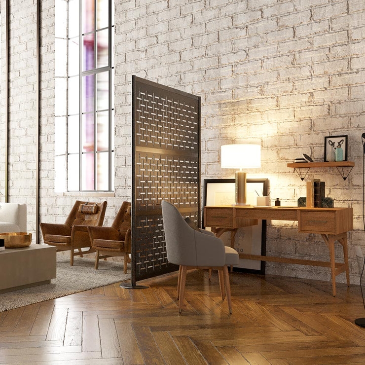 Perforated Grid Office Partition Freestanding Charcoal