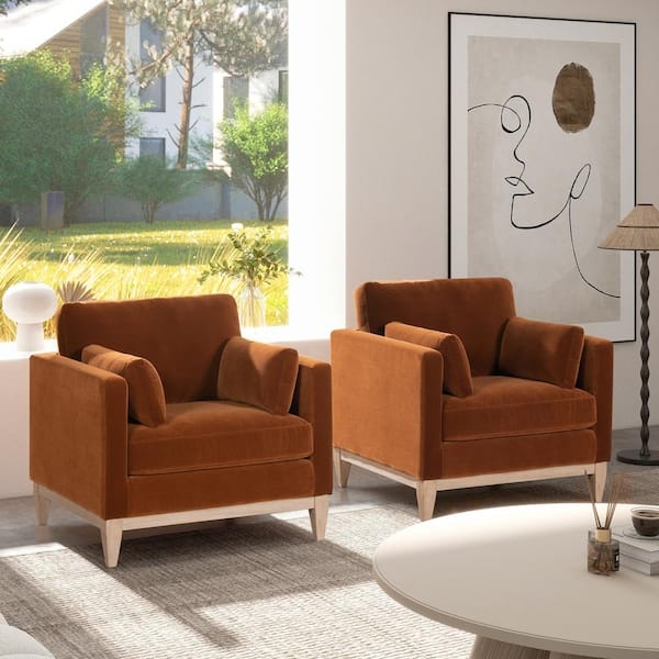 Performance Velvet Armchair, Burnt Orange, Pillow Arms, Modern Farmhouse