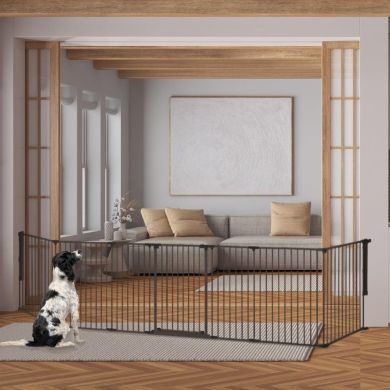 Pet Gate Extra Wide Span Matte Black Multi Panel Folding