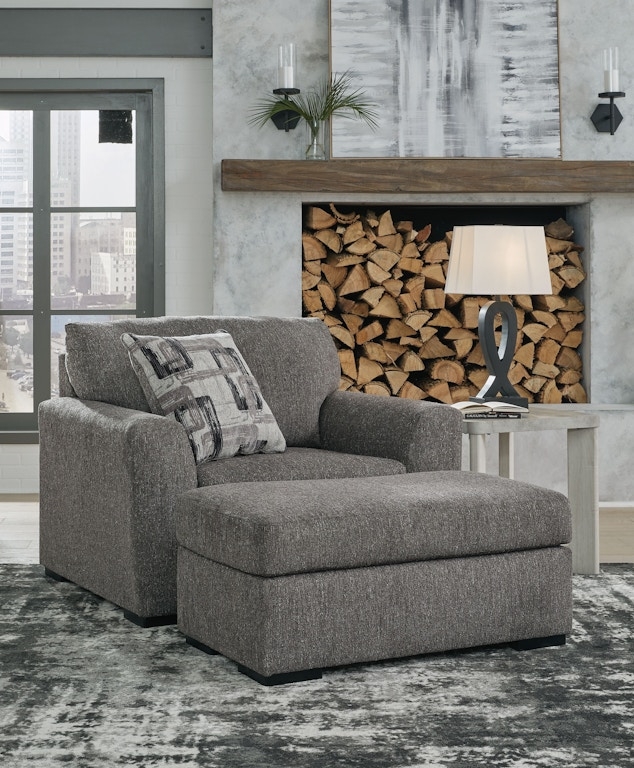 Pewter Grey Chair And A Half with Rolled Arms and Matching Ottoman
