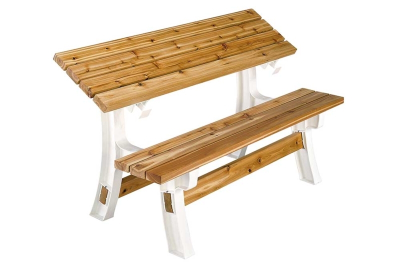 Picnic Table Convertible Outdoor Bench Table with Honey Oak Slatted Top