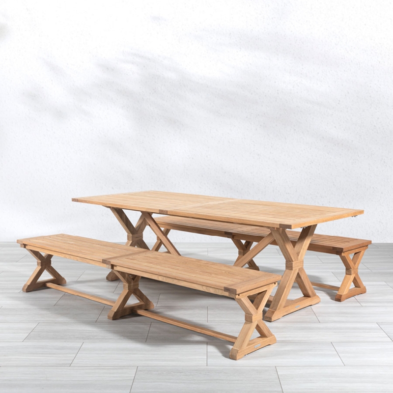 Picnic Table Set Slatted Top Trestle Base Farmhouse Outdoor Dining