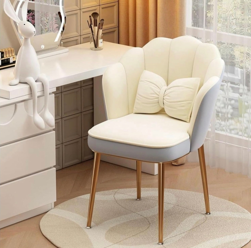 Pink Shell Shaped Vanity Chair with Gold Metal Legs for Glam Bedroom