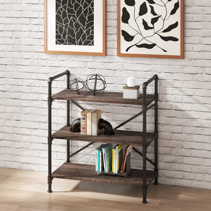 Pipe Frame Bookcase Industrial Style Open Back Shelving