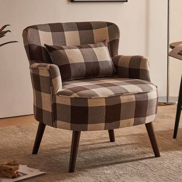 Plaid Accent Chair with Button Tufting and Sloped Arms