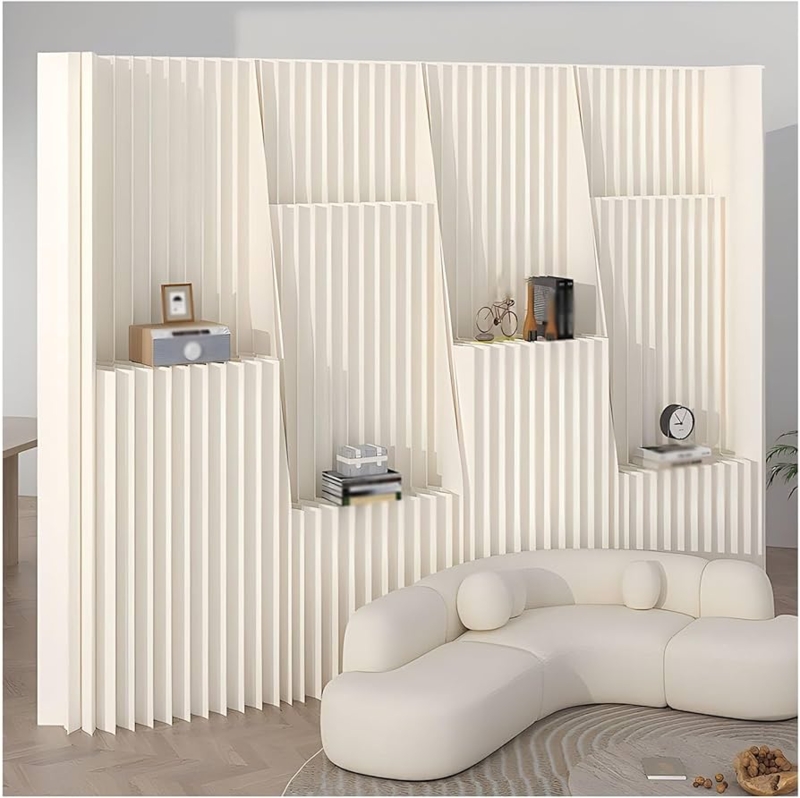 Pleated Paper Room Divider with Stepped Shelving Partition