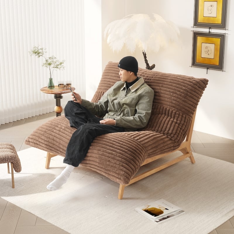 Plush Upholstered Accent Chair Wood Base Sherpa, Organic Modern Lounge.