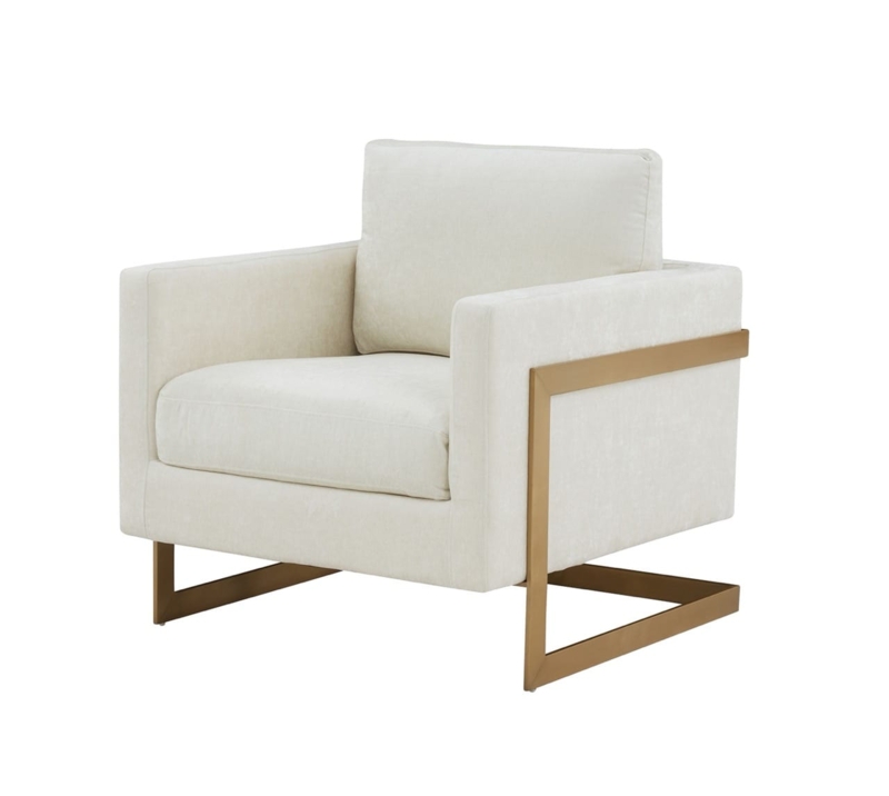 Polished Gold Metal Frame Accent Chair with Cream Fabric