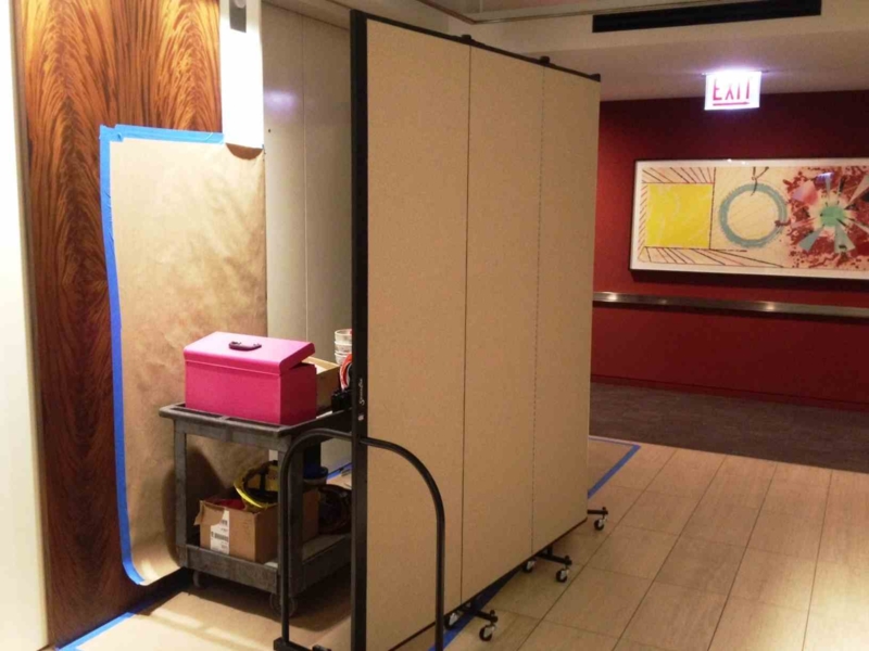 Portable Folding Room Divider Locking Casters Tan Commercial Screen