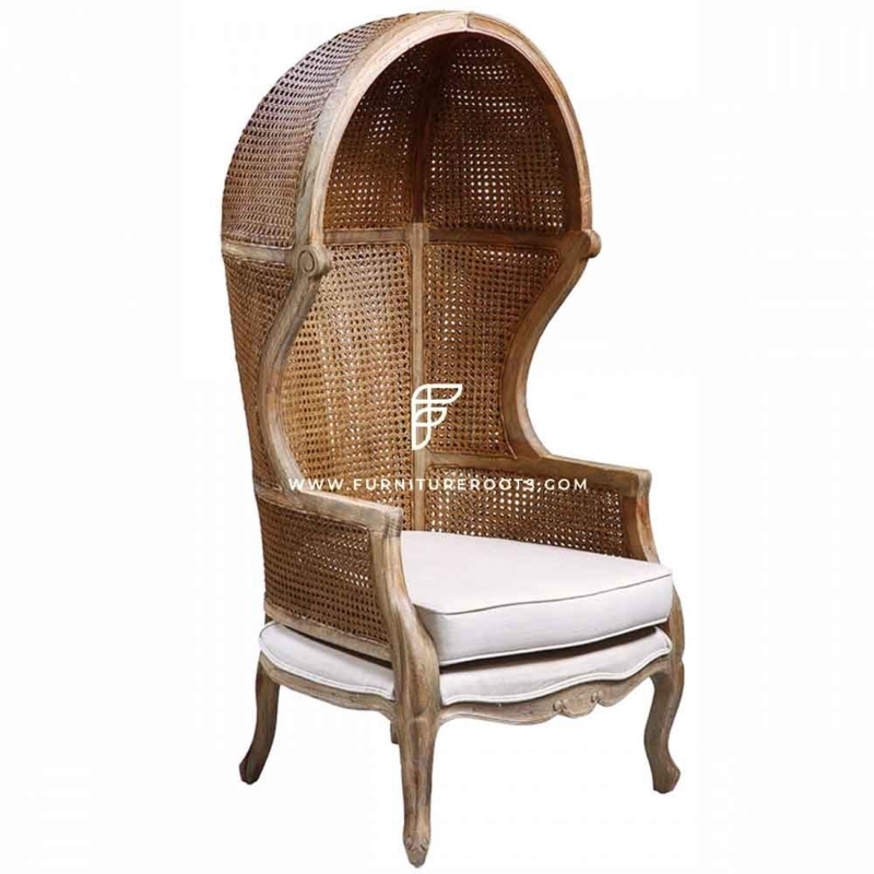 Porter Chair Cane Weave Dark Wood Domed Hood