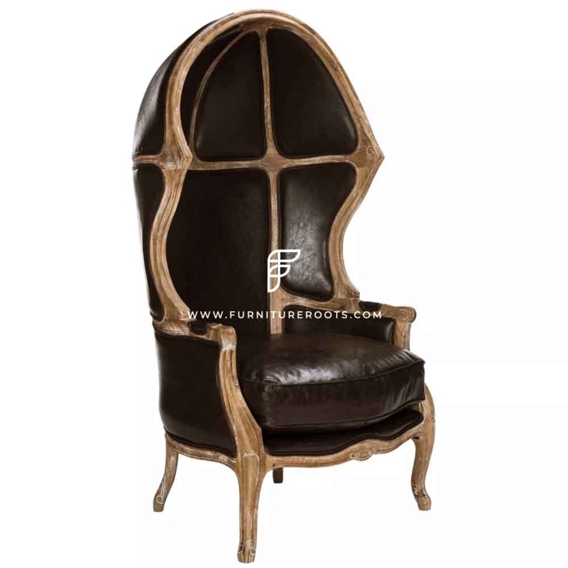 Porter Chair Dark Tan Leather-like Tufted Canopy Traditional