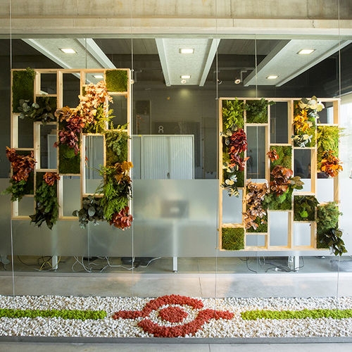 Preserved Moss and Wood Room Divider, Biophilic Office Partition