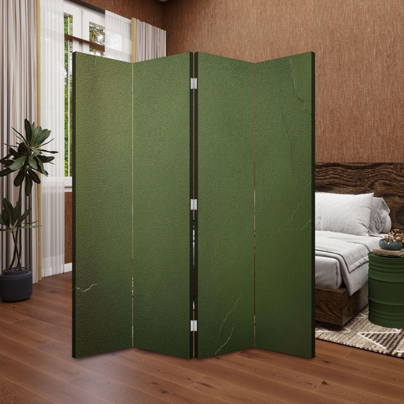 Privacy Partition Olive Green Stone-Like Texture 4-Panel