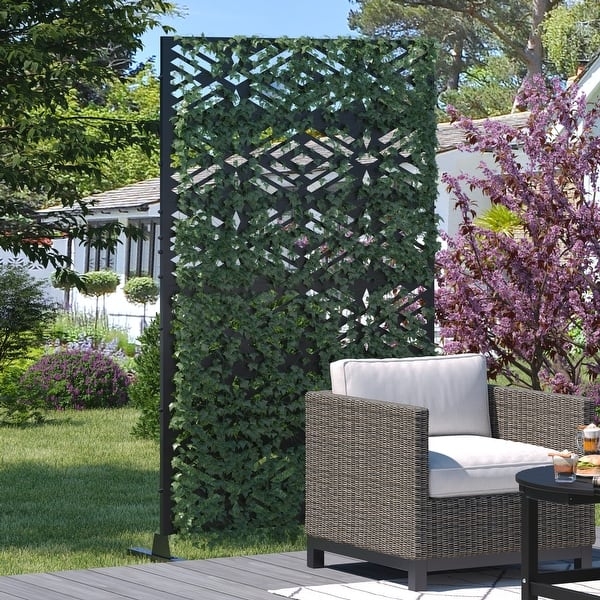 Privacy Screen Outdoor Laser Cut Pattern With Integrated Ivy Faux Foliage