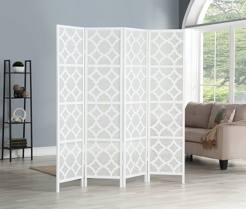 Quatrefoil Room Divider White Geometric Folding Screen