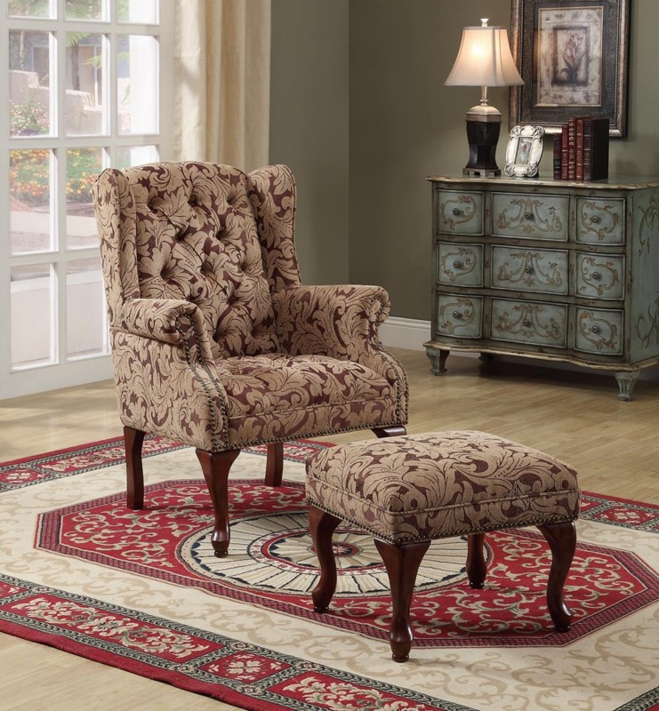Queen Anne Style Living Room Seating Light Brown Wingback Cabriole Legs