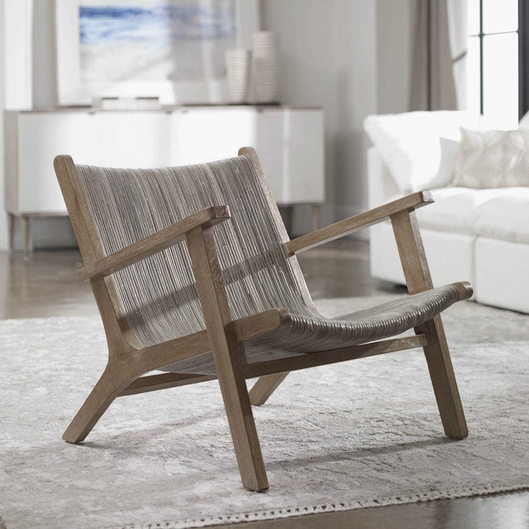 Rattan Accent Chair Woven Barrel Back with Contrasting Dark Frame