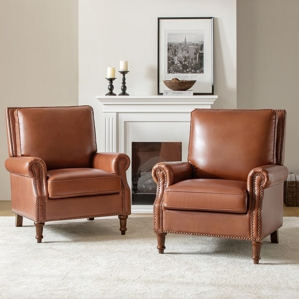 Raymond 33"W Genuine Leather Accent Chair with Solid Wood Legs Set of 2 by  HULALA HOME - On Sale - Bed Bath & Beyond - 41378226