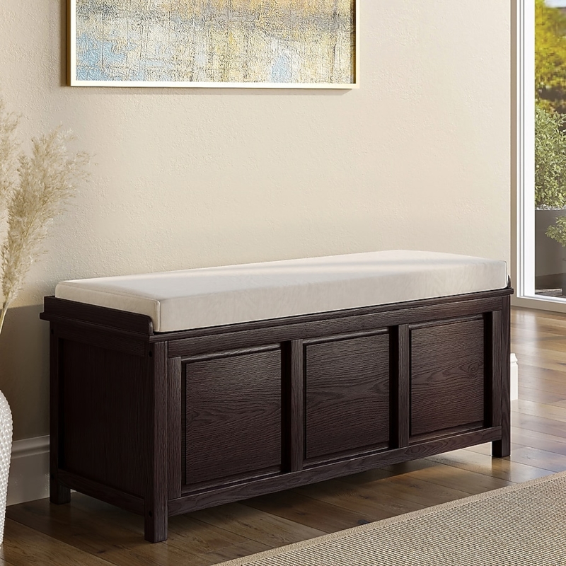 Recessed Panel Espresso Storage Bench, Shaker Style