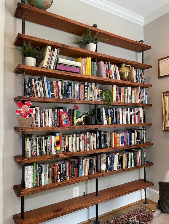 Reclaimed Wood Bookshelf, Built in Wall Mount Bookcase With Desk,  Industrial Shelf Unity - Etsy