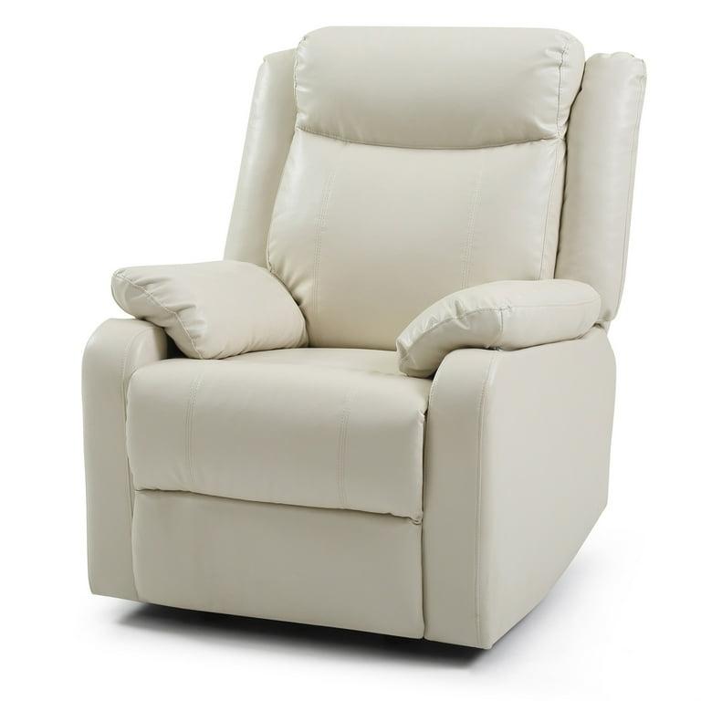 Reclining Chair with Pillow Top Arms and Split Back Design in Pearl