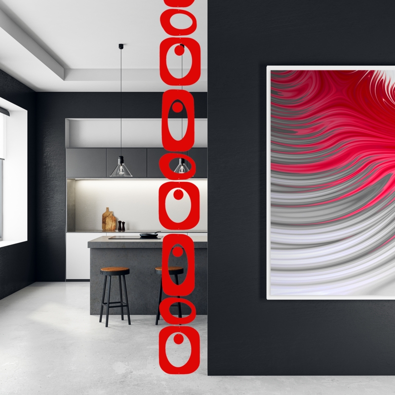 Red Hanging Room Divider Atomic Age Silhouette Geometric Cutouts Kit