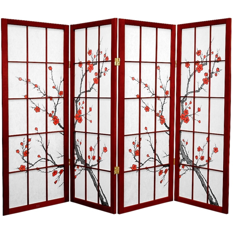 Red Lantern 4 -Panel Rosewood Paper Folding Shoji Style Room Divider in the Room  Dividers department at