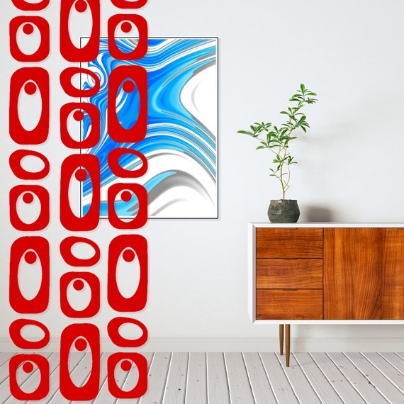 Red Mid Century Room Divider Atomic Mod Pattern Oval Cutouts Screen