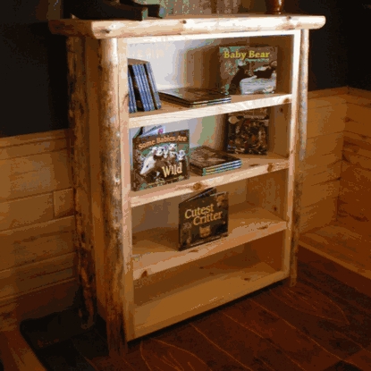 Red Pine Log Bookcase with Live Edge Shelves