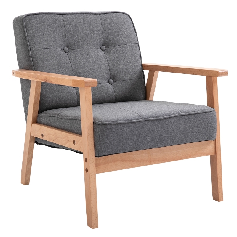 Retro Accent Chair featuring Curved Arms and Button Tufted Grey Fabric