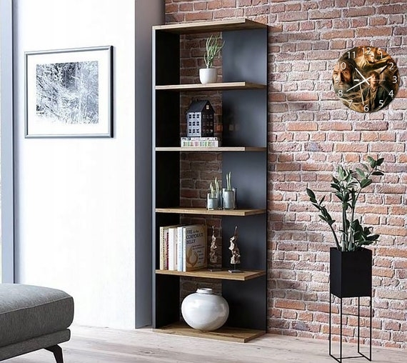 Rhythmic Silhouette Bookcase Dark Brown Five Tier Geometric Shelf