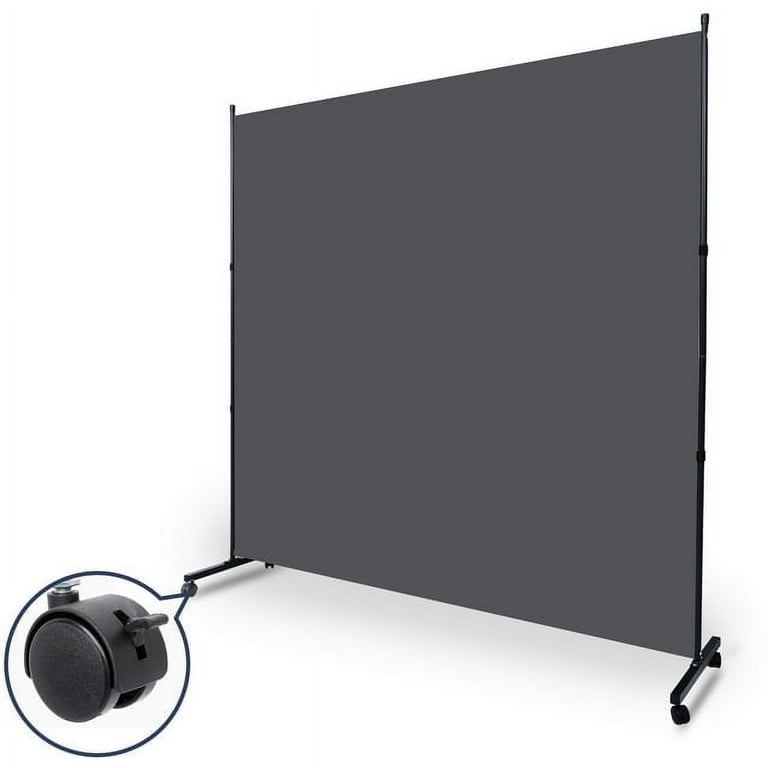 Rolling Office Privacy Screen Grey Fabric Lockable Wheels Wide Panel