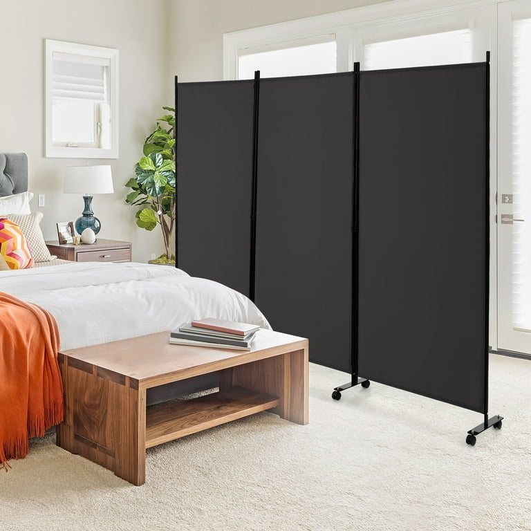 Rolling Room Divider Charcoal Grey Fabric Locking Casters