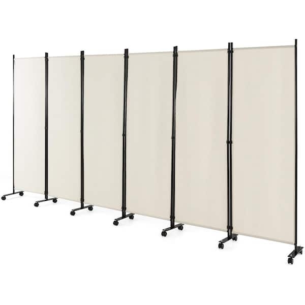 Rolling Room Divider with Lockable Casters and Cream Fabric Panels