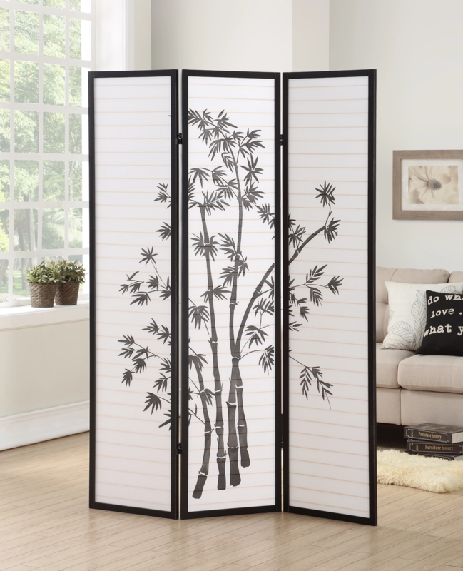 Room Divider: 3-Panel Black Frame Shoji Screen Bamboo Print