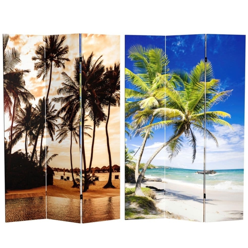 Room Divider 3-Panel Folding Double Sided Print Tropical Landscape