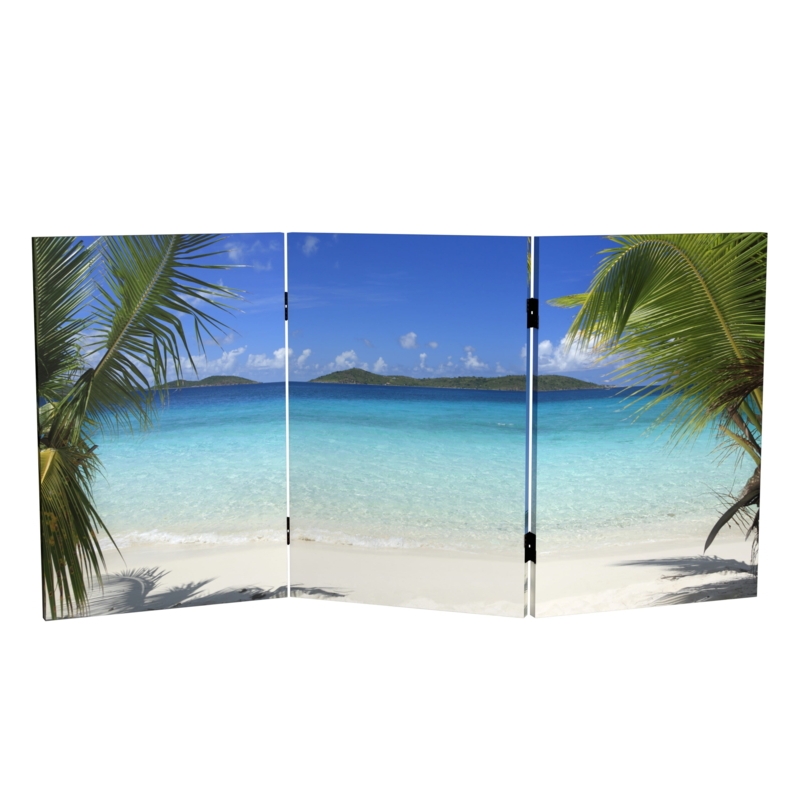 Room Divider 3-Panel Folding Panoramic Print Vibrant Turquoise Palette
