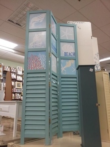 Room Divider 3-Panel Louvered Shutters Aqua Finish Beach Graphics